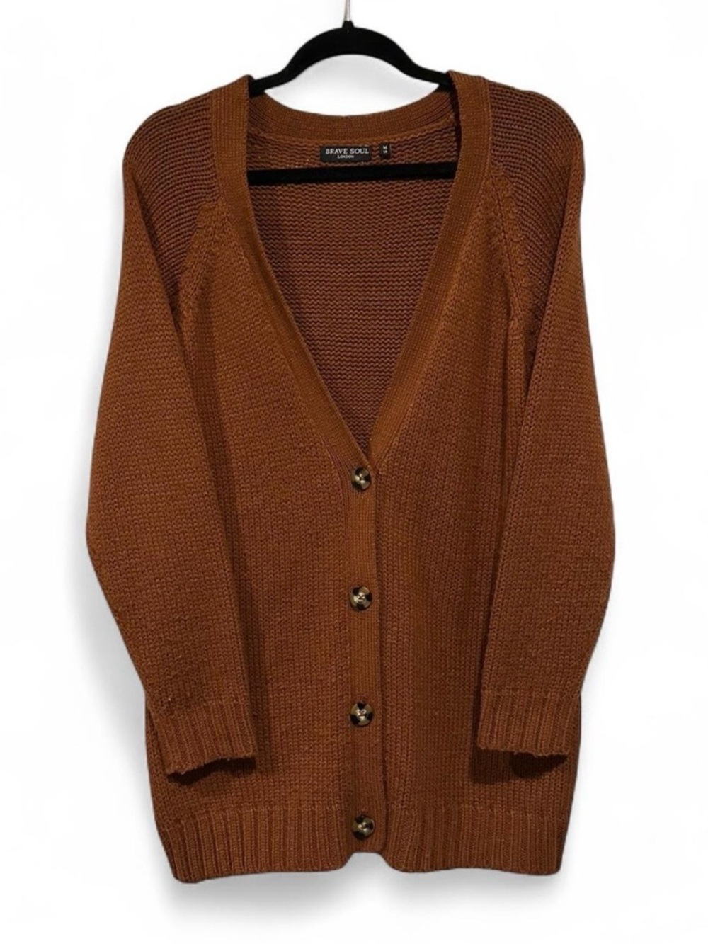 Women’s Brave Soul London Button Up Knit Cardigan Burnt Orange Size Medium